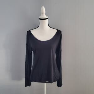 Converse Women's Black Long Sleeve Sheer Panel Scoop Neck Shirt Size M